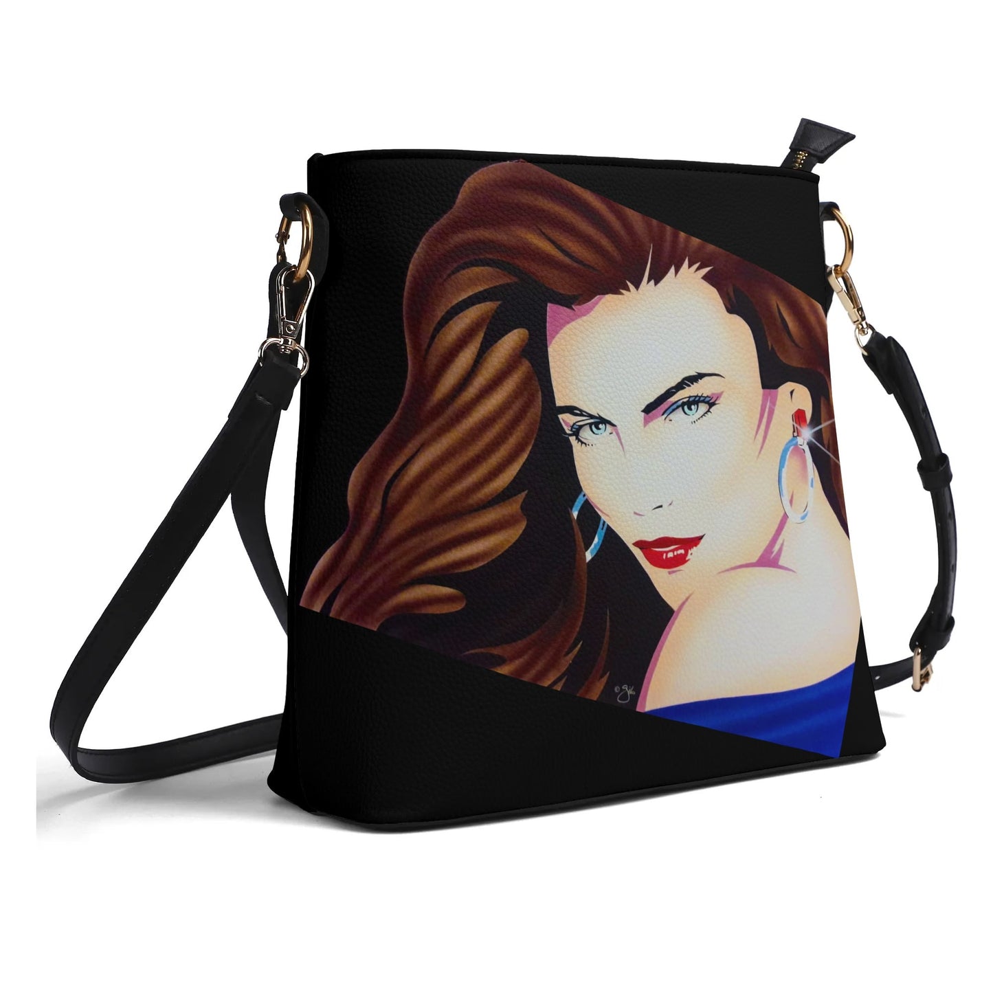 Lady Print© Womens Euro Soft PU Bucket Bag Shoulder Bag In Black