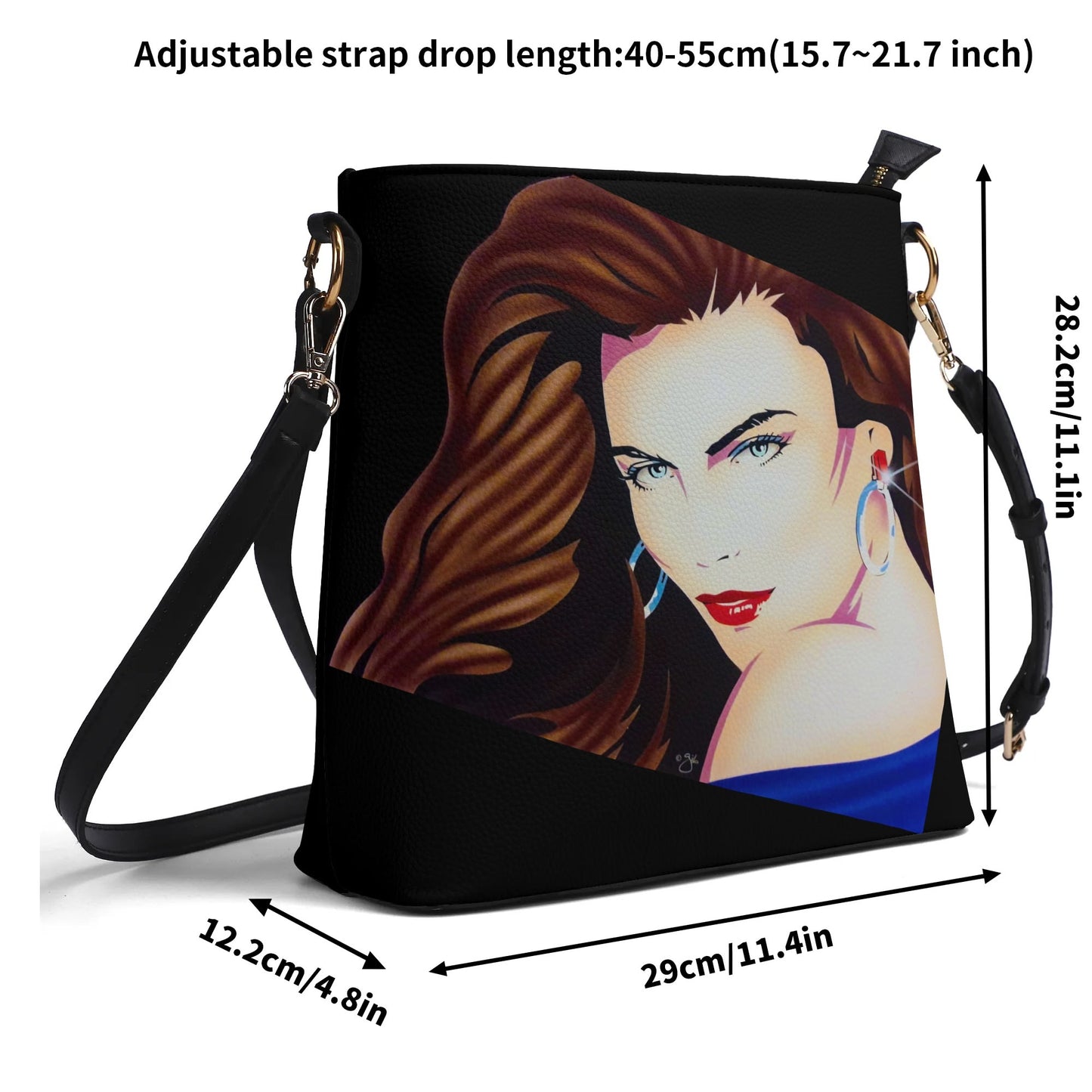 Lady Print© Womens Euro Soft PU Bucket Bag Shoulder Bag In Black