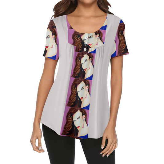 Lady Print© Slimming Womens Scoop Neck Short sleeve Loose Blouse