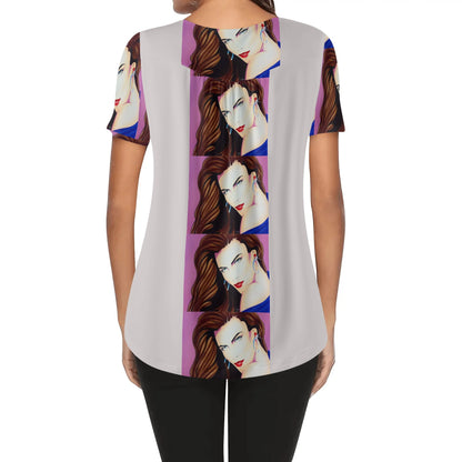 Lady Print© Slimming Womens Scoop Neck Short sleeve Loose Blouse