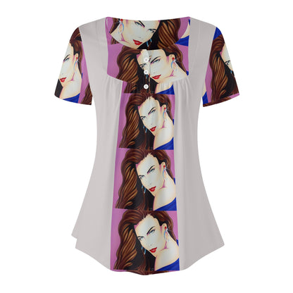 Lady Print© Slimming Womens Scoop Neck Short sleeve Loose Blouse