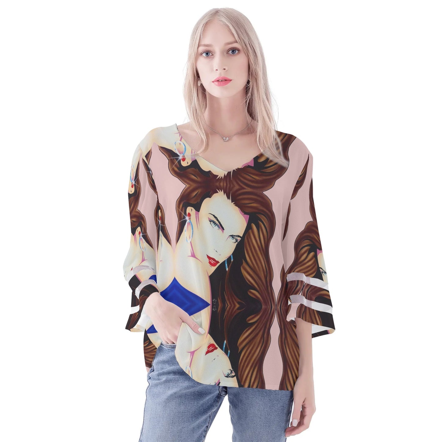 Lady Print© So Chic Womens Loose Chiffon Blouse with Bell Sleeves