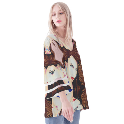 Lady Print© So Chic Womens Loose Chiffon Blouse with Bell Sleeves