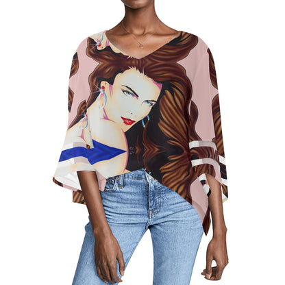 Lady Print© So Chic Womens Loose Chiffon Blouse with Bell Sleeves