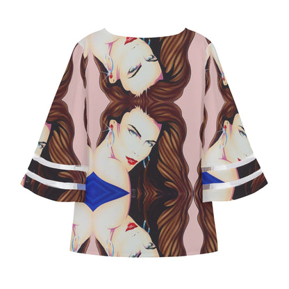 Lady Print© So Chic Womens Loose Chiffon Blouse with Bell Sleeves