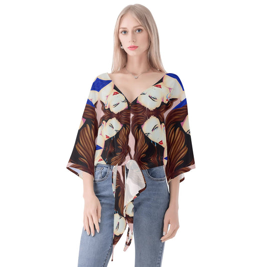 Lady Print© Women‘s’ V-neck Tie Front Knot Chiffon Blouse