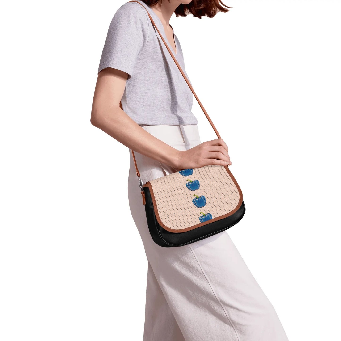 Pepper Blue© Signature Classic Euro Soft PU Leather Shoulder bag In Cream