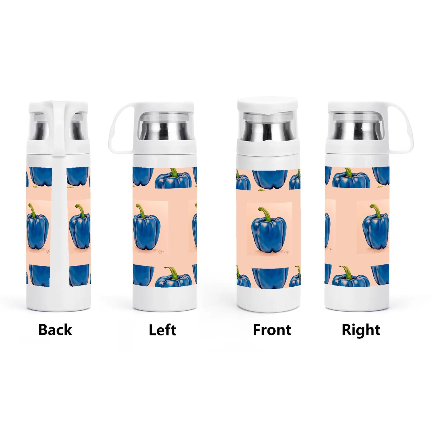 Pepper Blue© Sublimation Vacuum Bottle with Cup In Cream