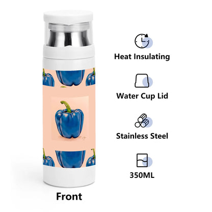 Pepper Blue© Sublimation Vacuum Bottle with Cup In Cream