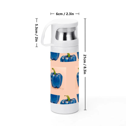 Pepper Blue© Sublimation Vacuum Bottle with Cup In Cream