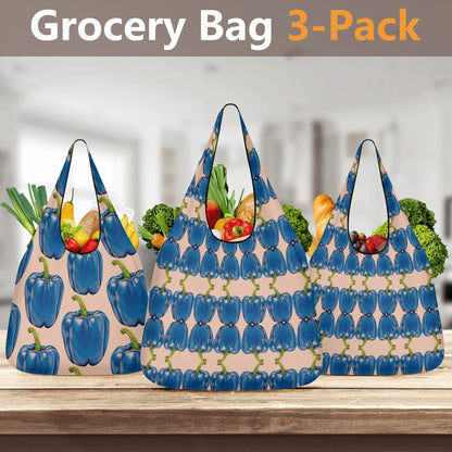 Pepper Blue© Cream Ultra Soft Heavy Duty Easy Clean 3 Pack of Grocery Bags