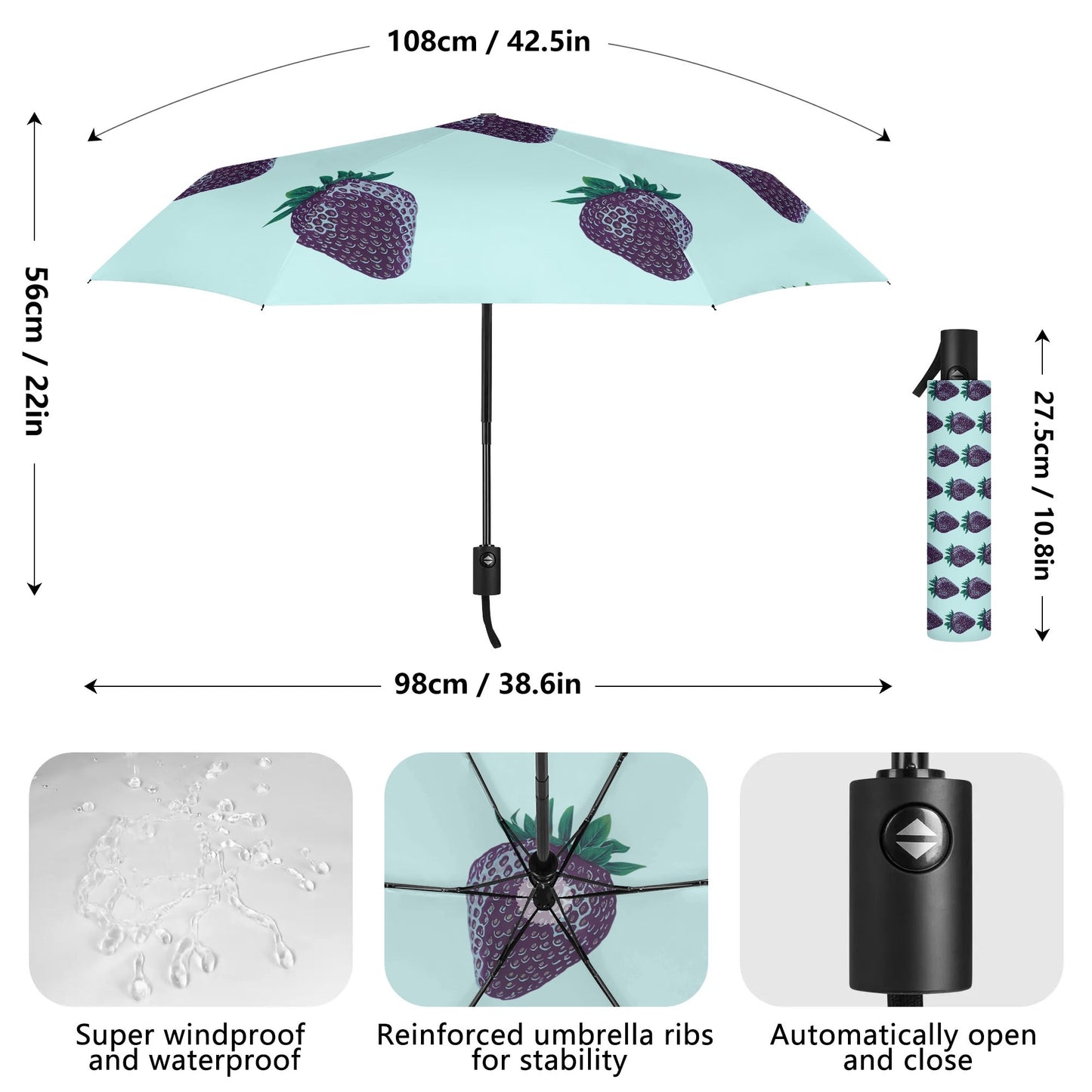 Concord Strawberry© Lightweight Auto Open & Close Umbrella