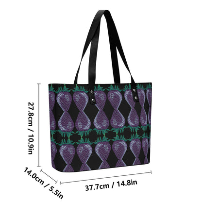 Concord Strawberry© Euro Soft PU Leather Tote Bag with Front Zipper Pocket In Dark Knight