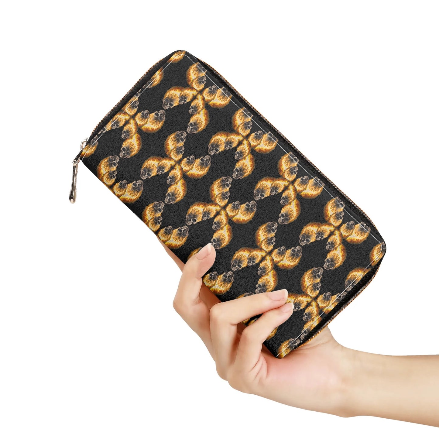 Skull Candy© Blazing Fire Sugar And Spice Halloween Casual Lux Euro Soft PU Leather Zipper Wallet