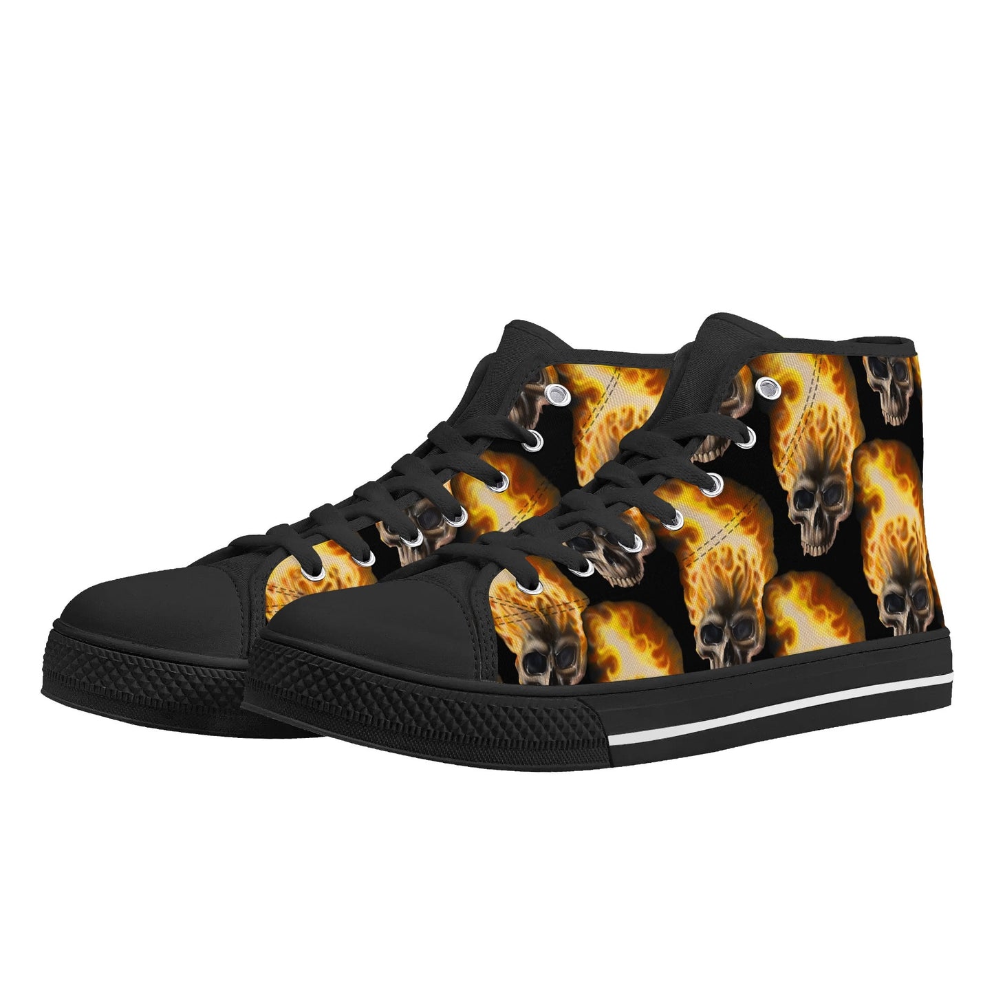 Skull Candy© Mens Rubber High Top Canvas Shoes In Scary Skull Burn