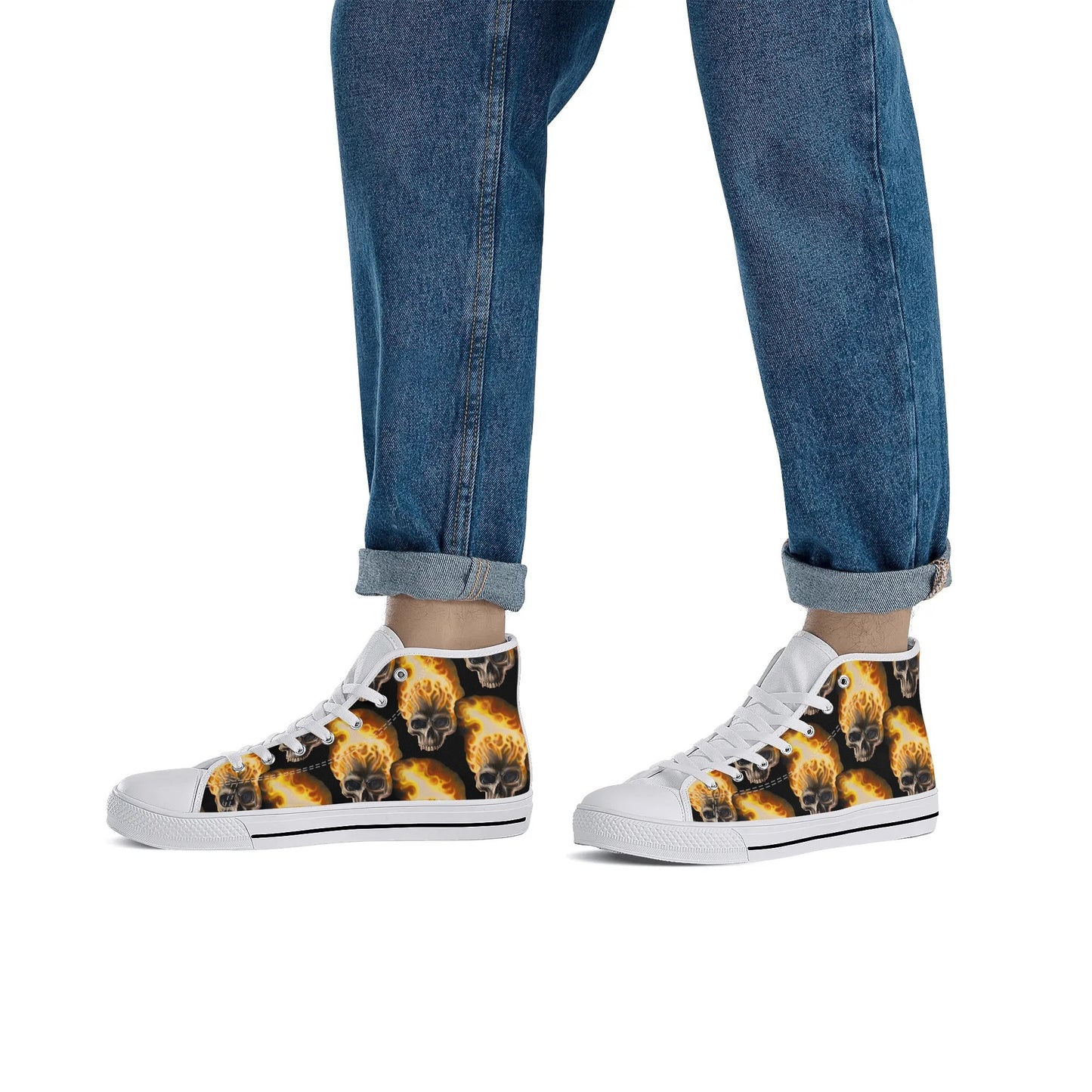 Skull Candy© Mens Rubber High Top Canvas Shoes In Scary Skull Burn