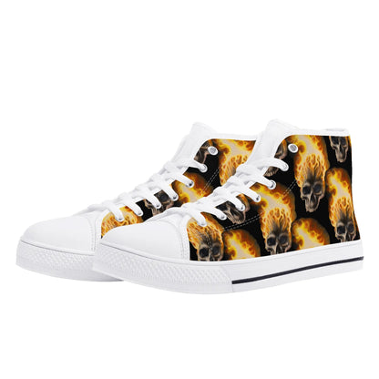 Skull Candy© Mens Rubber High Top Canvas Shoes In Scary Skull Burn