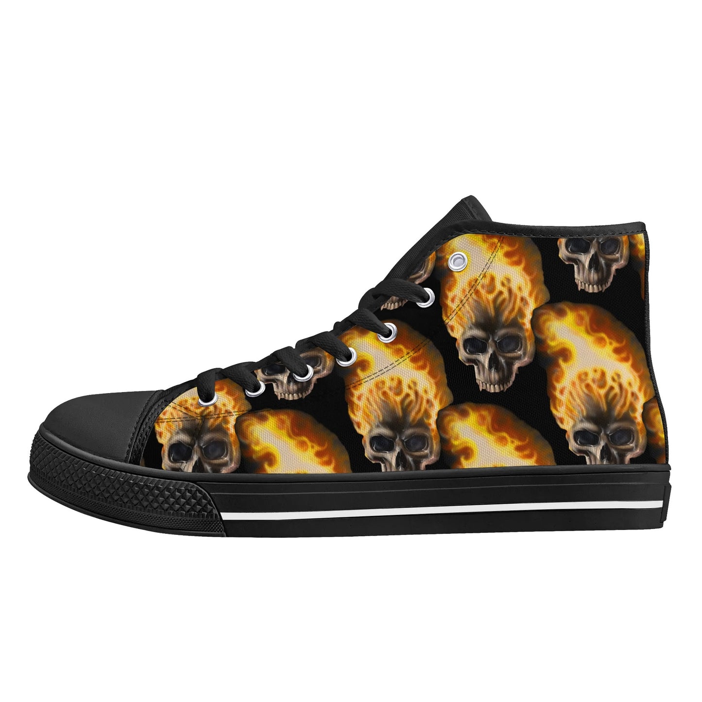 Skull Candy© Mens Rubber High Top Canvas Shoes In Scary Skull Burn