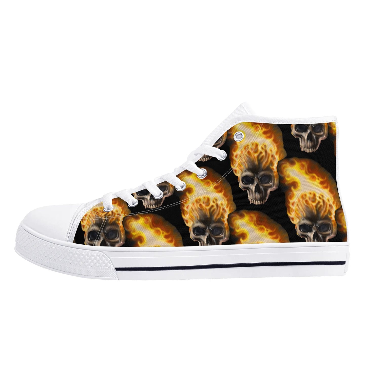 Skull Candy© Mens Rubber High Top Canvas Shoes In Scary Skull Burn