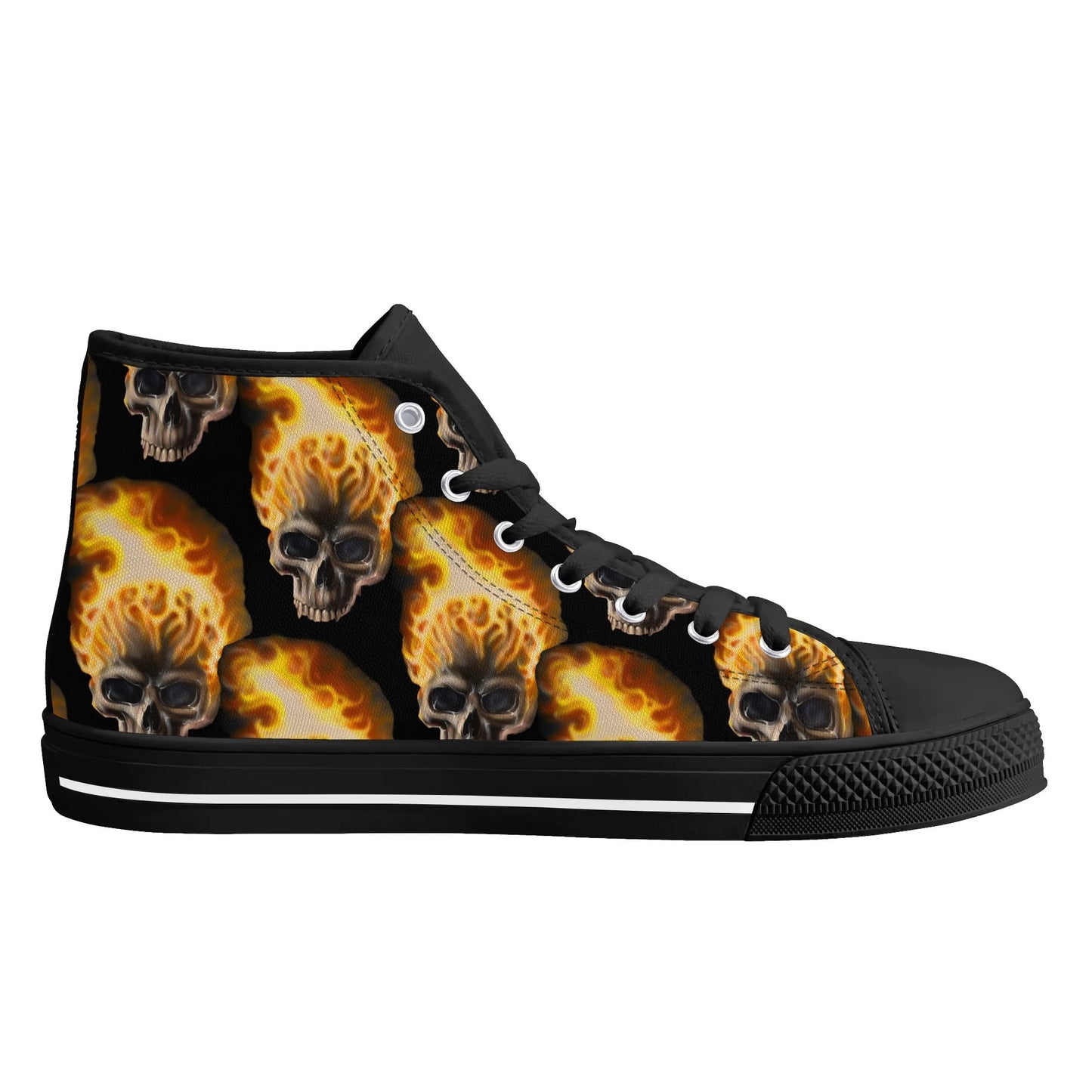 Skull Candy© Mens Rubber High Top Canvas Shoes In Scary Skull Burn