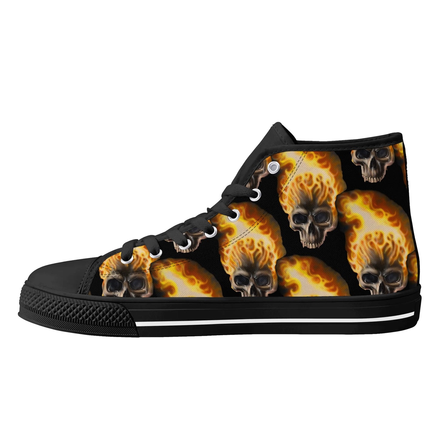 Skull Candy© Mens Rubber High Top Canvas Shoes In Scary Skull Burn