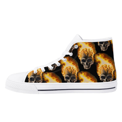 Skull Candy© Mens Rubber High Top Canvas Shoes In Scary Skull Burn