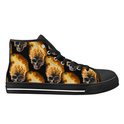 Skull Candy© Mens Rubber High Top Canvas Shoes In Scary Skull Burn