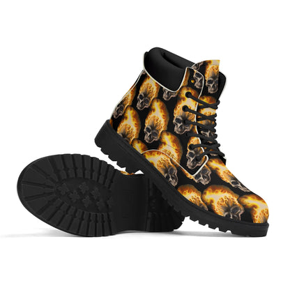 Skull Candy© Blazing Fire Sugar And Spice Halloween Upgraded Black Outsole Leather All Season Boots Super Heavy Duty In Dark