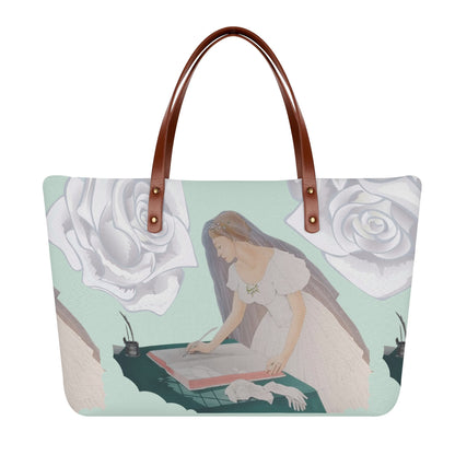 Future Mrs.© Super Soft European PU Leather Comfort Tote Bag In Bridal Sunday Clear Sky Blue