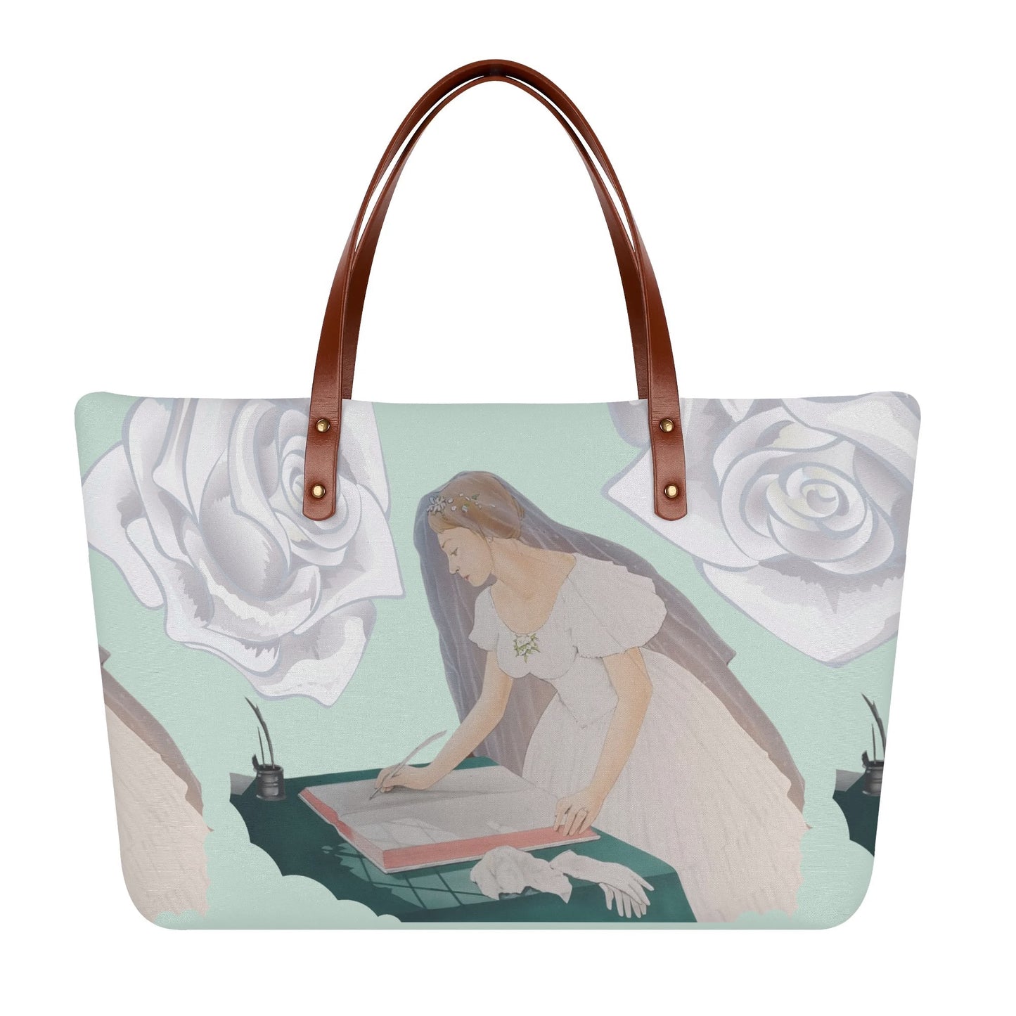 Future Mrs.© Super Soft European PU Leather Comfort Tote Bag In Bridal Sunday Clear Sky Blue