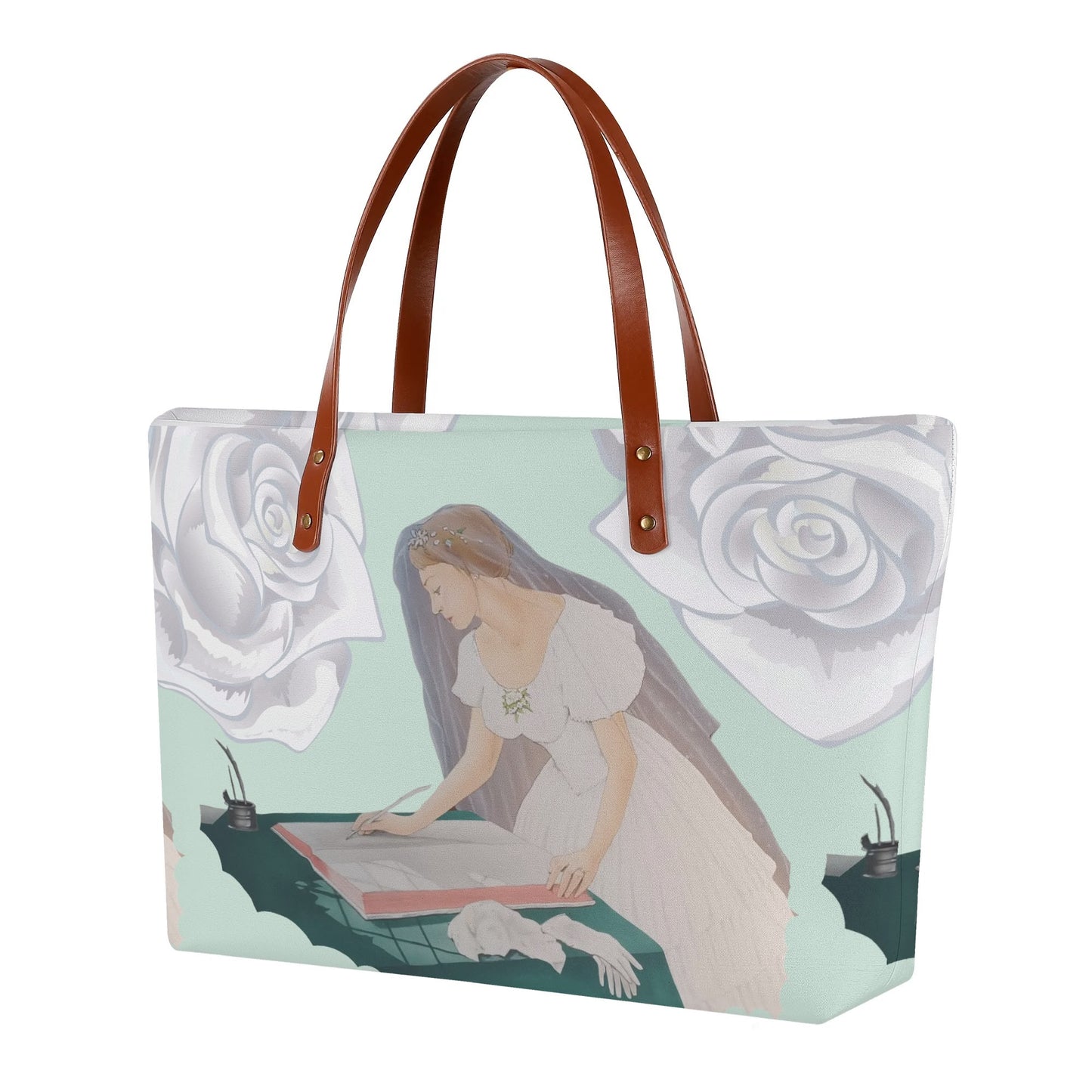 Future Mrs.© Super Soft European PU Leather Comfort Tote Bag In Bridal Sunday Clear Sky Blue