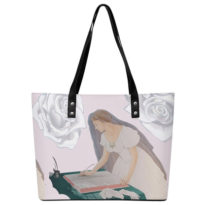 Future Mrs.© Euro Soft Lux PU Leather Tote Bag with Front Zipper Pocket In Pale Pink Champagne