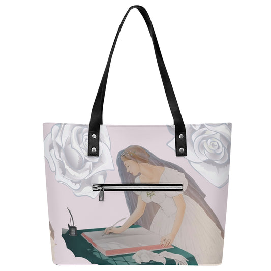 Future Mrs.© Euro Soft Lux PU Leather Tote Bag with Front Zipper Pocket In Pale Pink Champagne