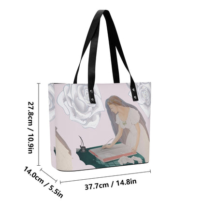 Future Mrs.© Euro Soft Lux PU Leather Tote Bag with Front Zipper Pocket In Pale Pink Champagne