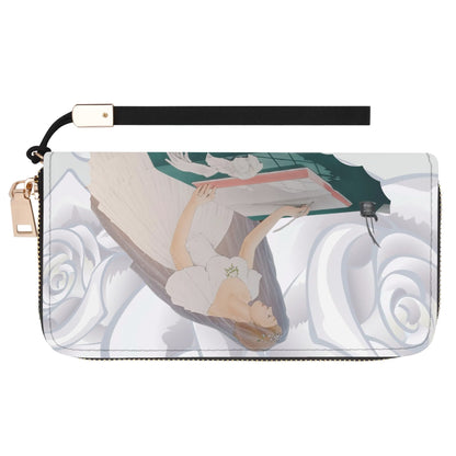 Future Mrs.© Lux Soft Leather Zipper Wristlet Wallet In White Silk Rose