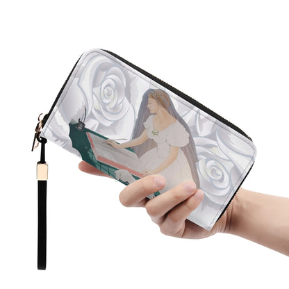 Future Mrs.© Lux Soft Leather Zipper Wristlet Wallet In White Silk Rose