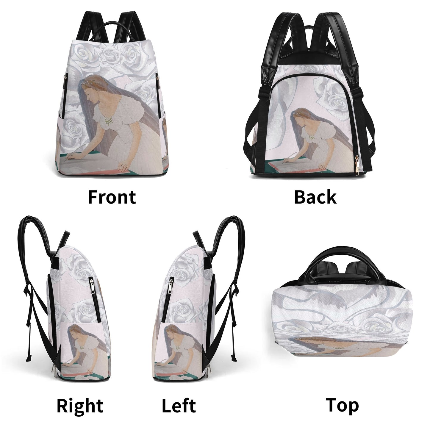 Future Mrs.© Euro Soft PU Daypack Anti-theft Backpack In Cream White Dove Pastel