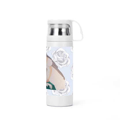 Future Mrs.© Sublimation Vacuum Bottle with Cup With White English Roses And Bridal Motif