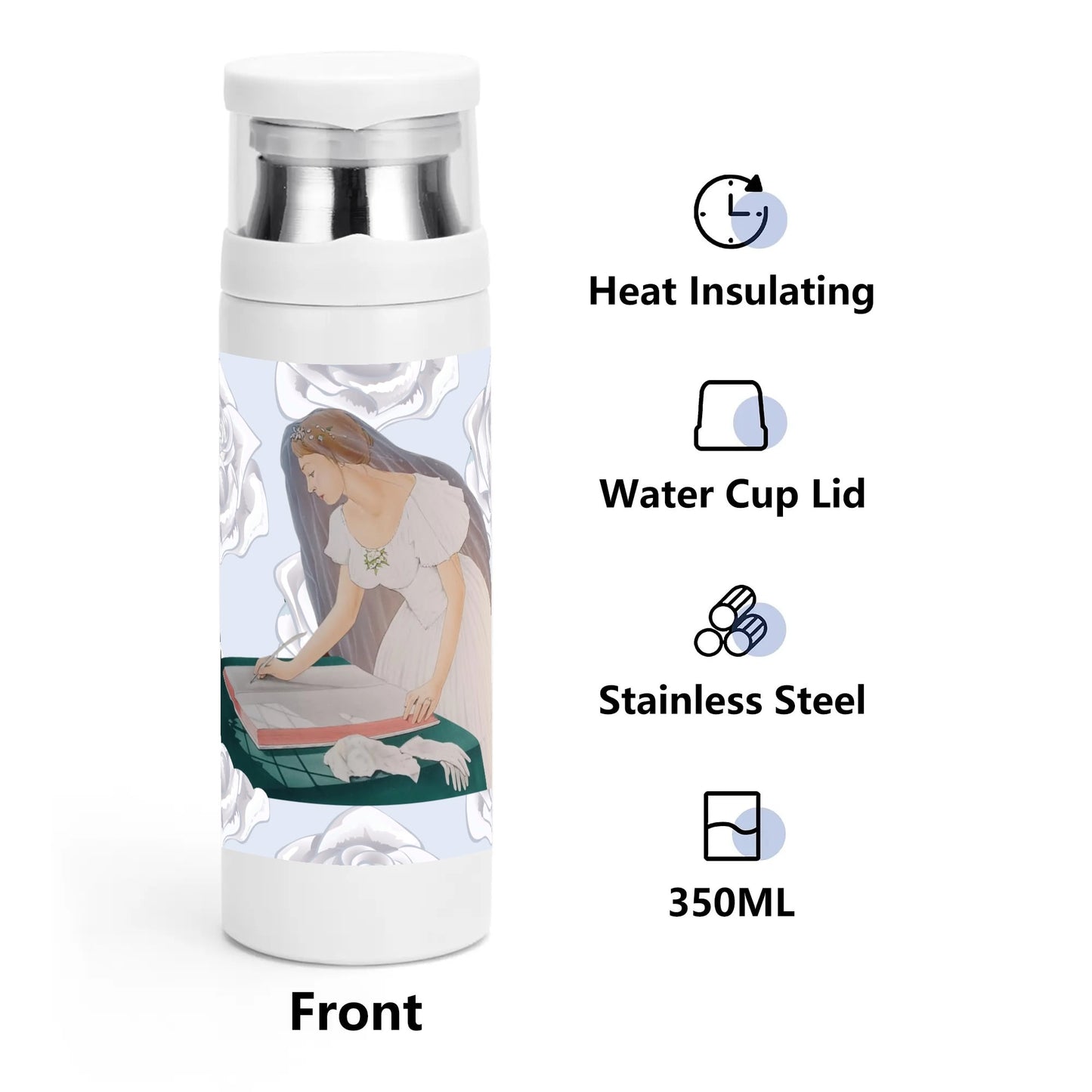 Future Mrs.© Sublimation Vacuum Bottle with Cup With White English Roses And Bridal Motif