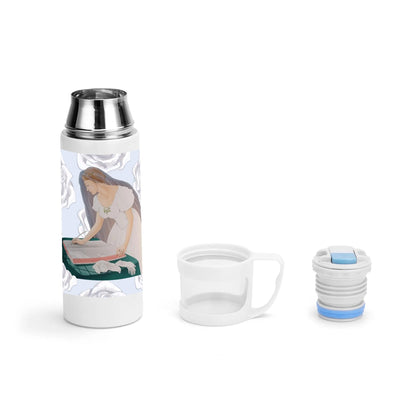 Future Mrs.© Sublimation Vacuum Bottle with Cup With White English Roses And Bridal Motif