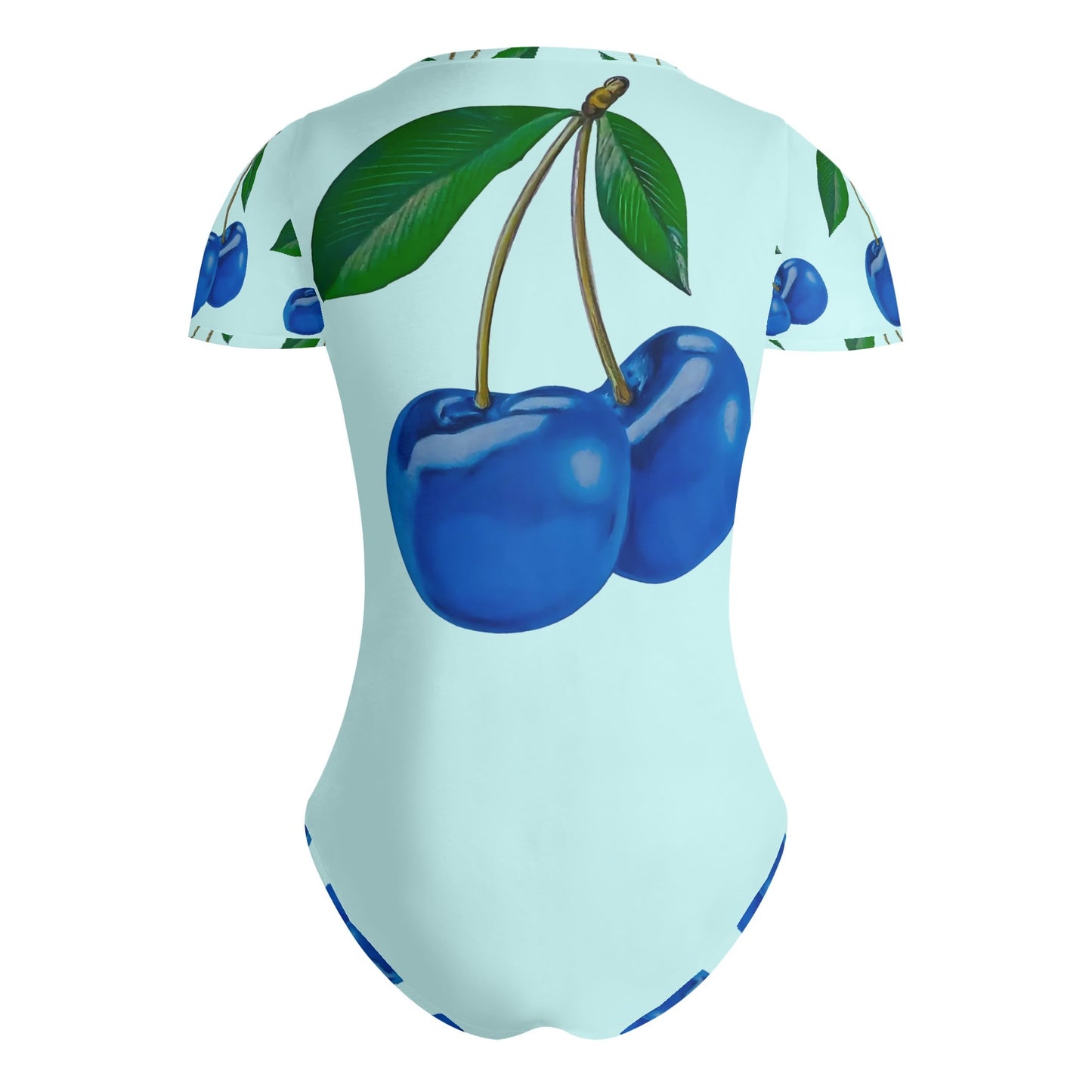 Blue Cherry© Crew Neck Short Sleeve Slim Fit Solid Hold Sports Flex Comfort All Day/Evening Bodysuit In Bella Blue