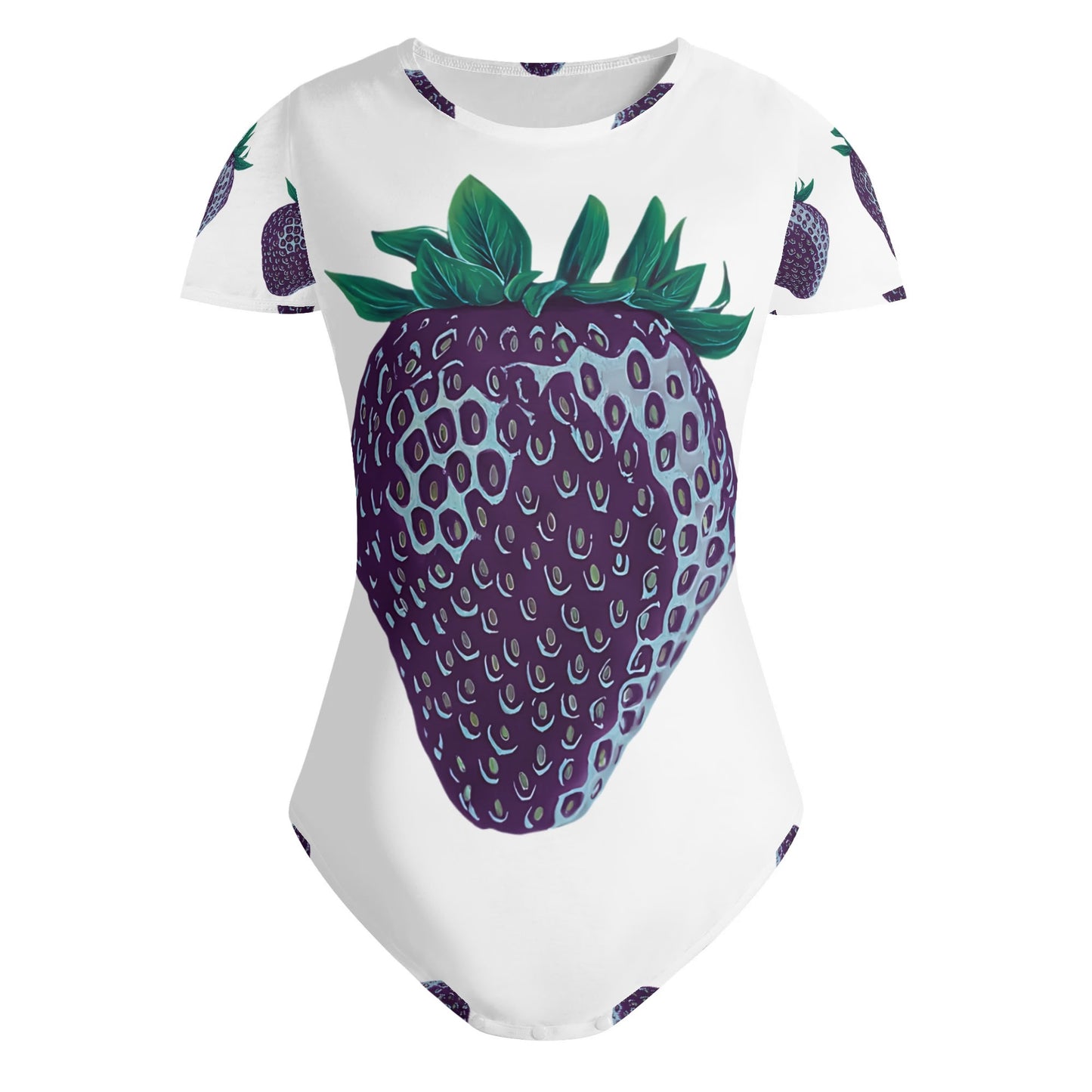 Concord Strawberry© Crew Neck Short Sleeve Slim Fit Solid Hold Sports Flex Comfort All Day/Evening Bodysuit In Whimsical Strawberry