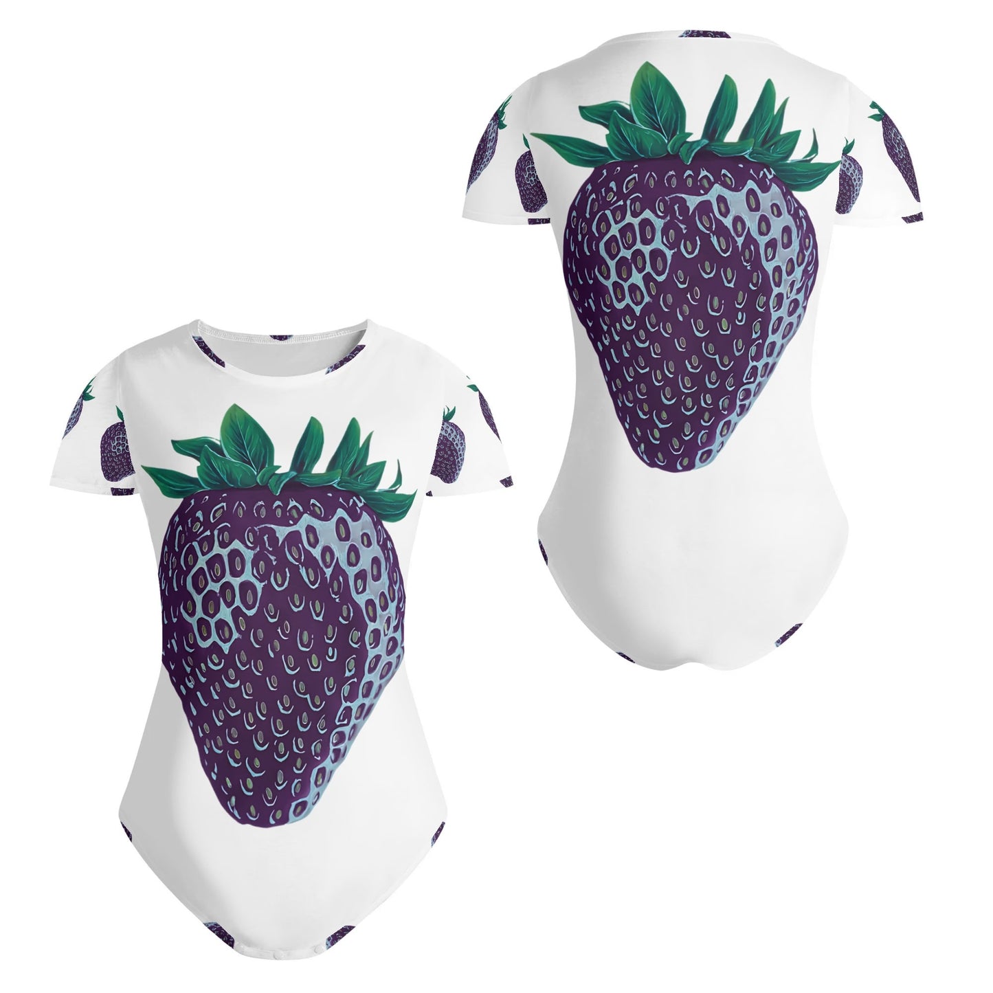 Concord Strawberry© Crew Neck Short Sleeve Slim Fit Solid Hold Sports Flex Comfort All Day/Evening Bodysuit In Whimsical Strawberry