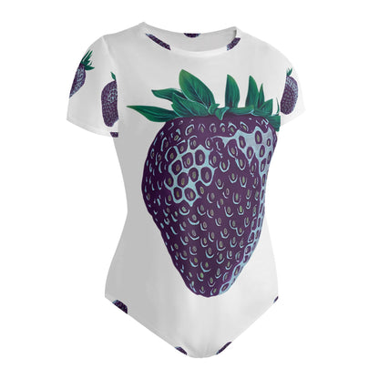 Concord Strawberry© Crew Neck Short Sleeve Slim Fit Solid Hold Sports Flex Comfort All Day/Evening Bodysuit In Whimsical Strawberry