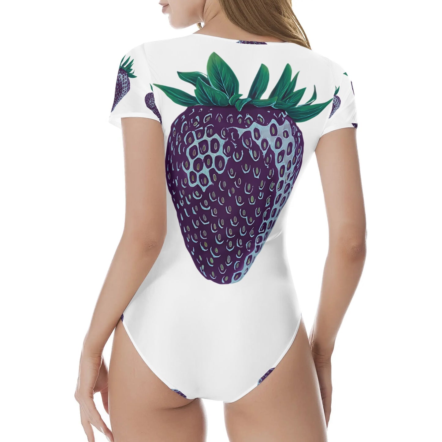 Concord Strawberry© Crew Neck Short Sleeve Slim Fit Solid Hold Sports Flex Comfort All Day/Evening Bodysuit In Whimsical Strawberry