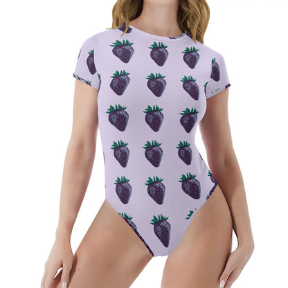 Concord Strawberry© Crew Neck Short Sleeve Slim Fit Solid Hold Sports Flex Comfort All Day/Evening Bodysuit In Plum Palace