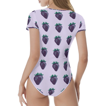 Concord Strawberry© Crew Neck Short Sleeve Slim Fit Solid Hold Sports Flex Comfort All Day/Evening Bodysuit In Plum Palace