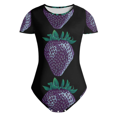 Concord Strawberry© Crew Neck Short Sleeve Slim Fit Solid Hold Sports Flex Comfort All Day/Evening Bodysuit In Night Shadow