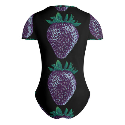 Concord Strawberry© Crew Neck Short Sleeve Slim Fit Solid Hold Sports Flex Comfort All Day/Evening Bodysuit In Night Shadow