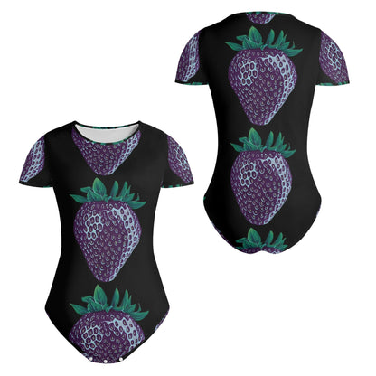 Concord Strawberry© Crew Neck Short Sleeve Slim Fit Solid Hold Sports Flex Comfort All Day/Evening Bodysuit In Night Shadow